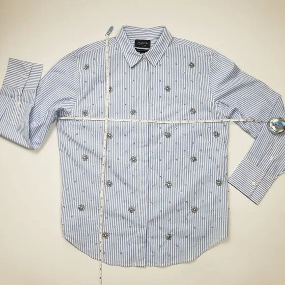 J.Crew Collection Garçon Embellished Shirt in Blue Pinstripe Women's - Pick Size - Picture 3 of 16